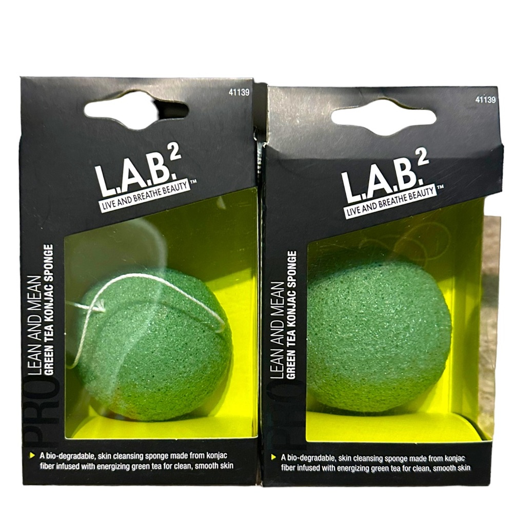 L.A.B. Lean & Mean Green Tea Konjac Cleansing & Exfoliating Facial Sponges, 2Pk